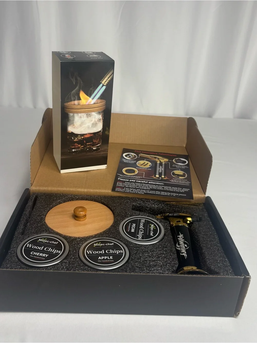 Cocktail Smoker Kit w Torch 6 Wood Chip Flavors Whiskey Bourbon Old Fashioned
